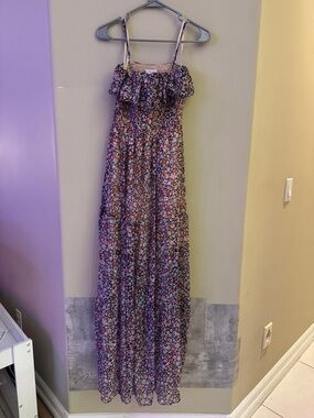BCBGeneration Pink and Navy Floral Tiered Maxi Dress